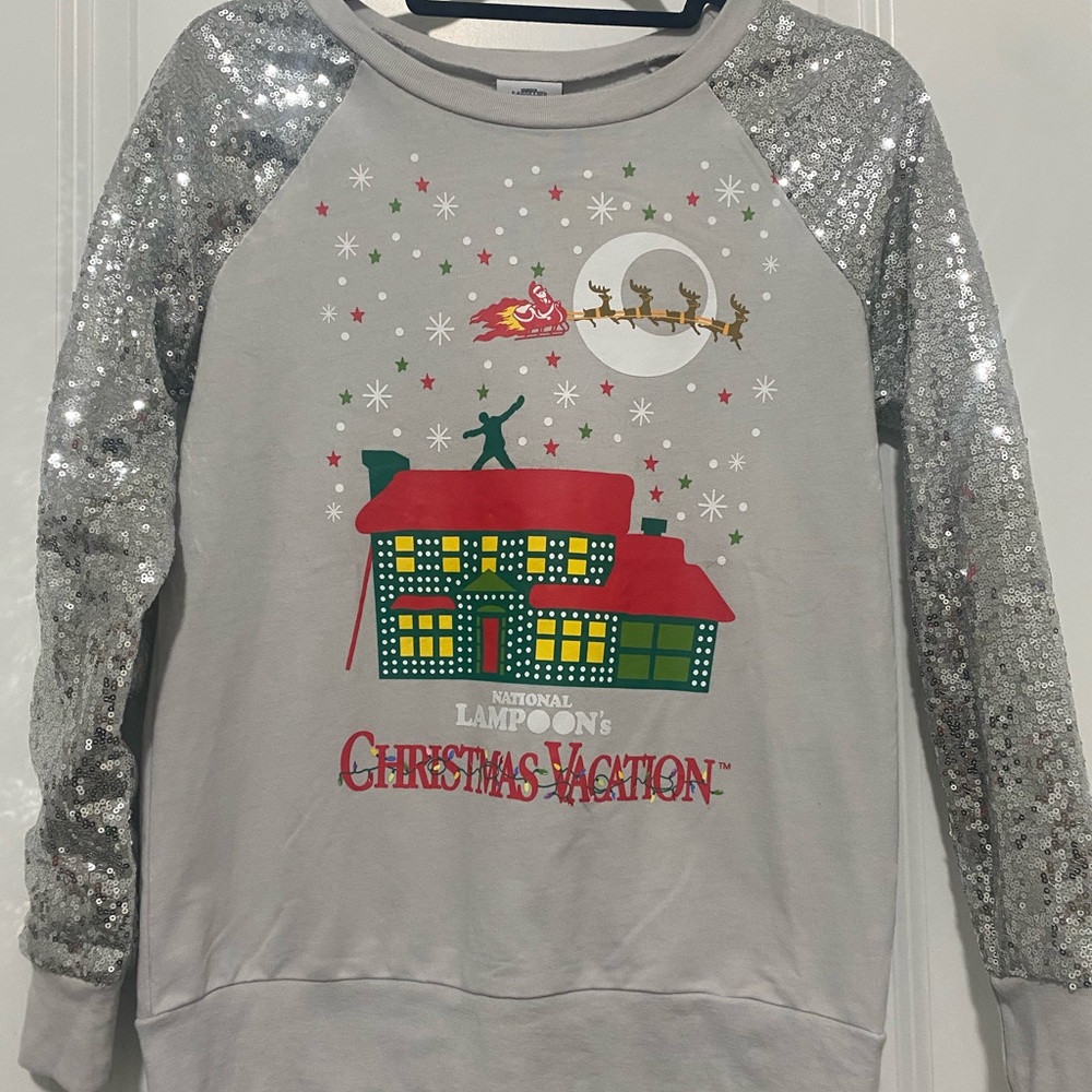 Christmas Vacation Gray Sweatshirt with Silver Sleeves
